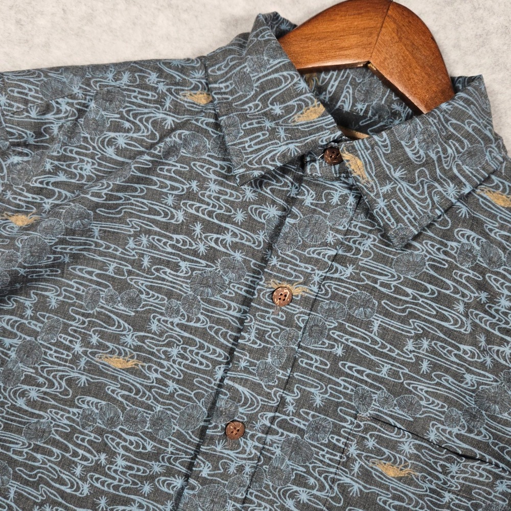 Western Aloha (Men's Medium) Blue Shirt Short Sleeve Button Up Hawaiian Tropical